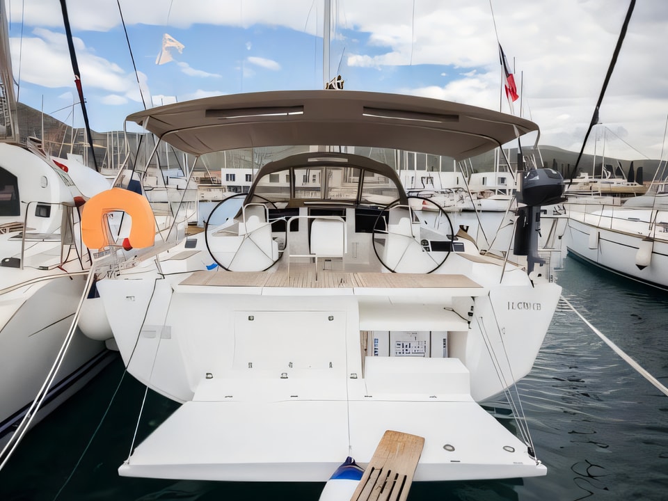Exterior overview of Dufour 460 Grand Large sail boat for charter from Seget Donji Marina Baotic in the Split sailing area Croatia
