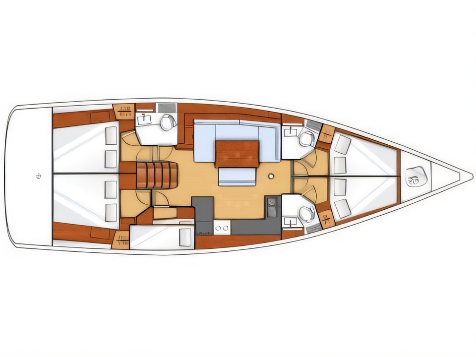 Layout of Oceanis 48 sail boat with 5 cabins Croatia yacht charter