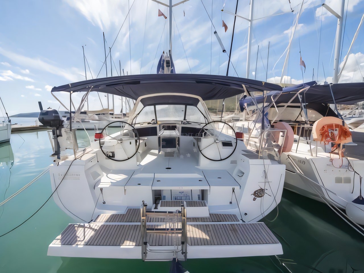 Exterior overview of Oceanis 48 sail boat for charter from Dubrovnik ACI Marina in the Dubrovnik sailing area Croatia