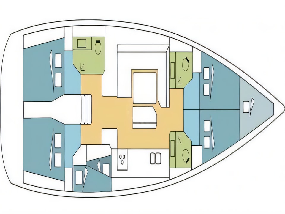 Layout of Sun Odyssey 509 sail boat with 6 cabins Croatia yacht charter