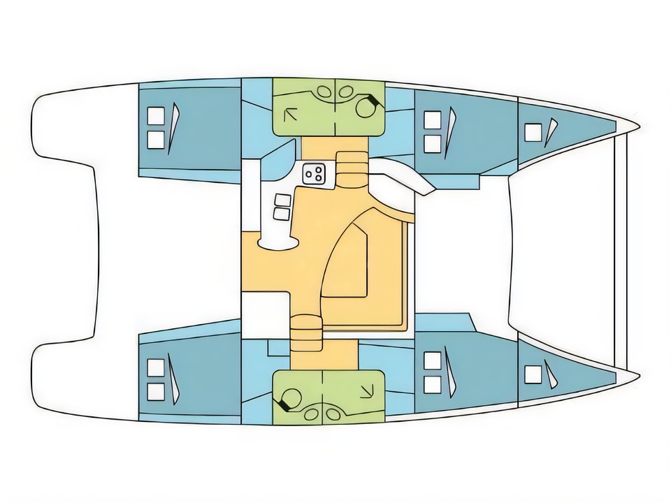 Layout of Lipari 41 catamaran with 6 cabins Croatia yacht charter