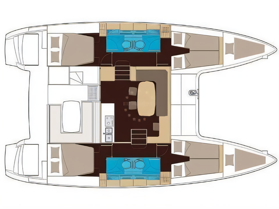 Layout of Lagoon 400 S2 catamaran with 6 cabins Croatia yacht charter
