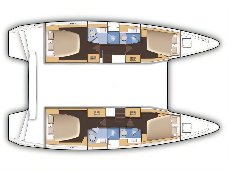 Layout of Lagoon 42 catamaran with 4 cabins Croatia yacht charter