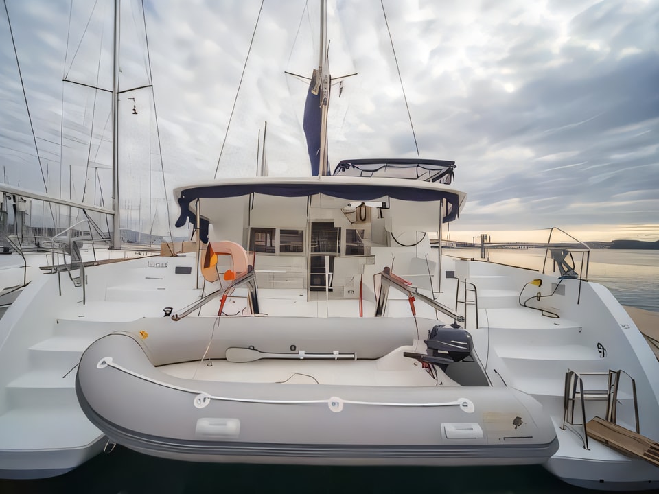 Exterior overview of Lagoon 450 Sport catamaran for charter from Seget Donji Marina Baotic in the Split sailing area Croatia