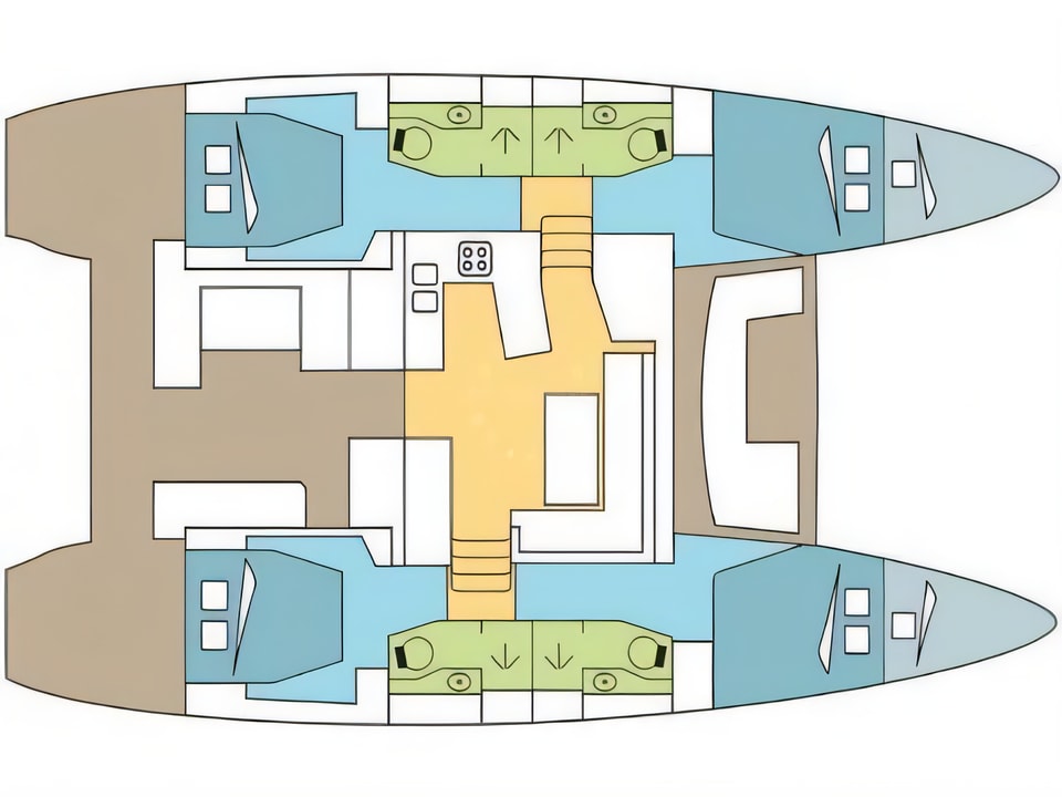 Layout of Lagoon 450 Sport catamaran with 6 cabins Croatia yacht charter