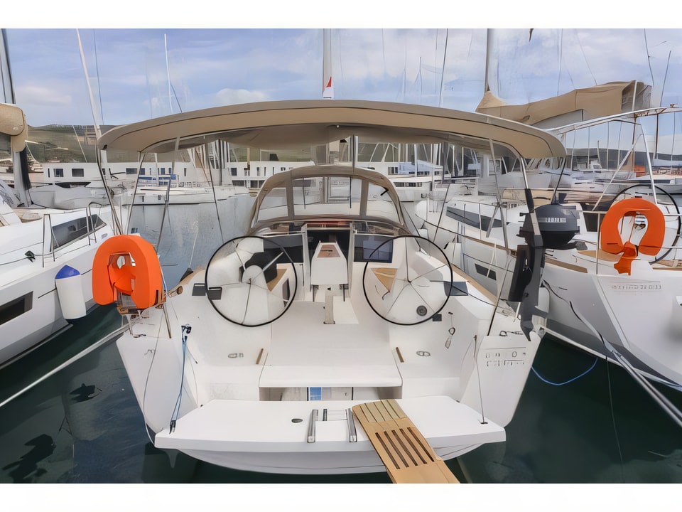 Exterior overview of Dufour 310 Grand Large sail boat for charter from Seget Donji Marina Baotic in the Split sailing area Croatia