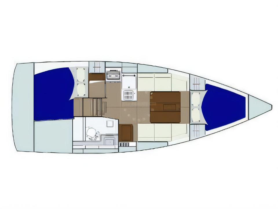 Layout of Dufour 310 Grand Large sail boat with 2 cabins Croatia yacht charter