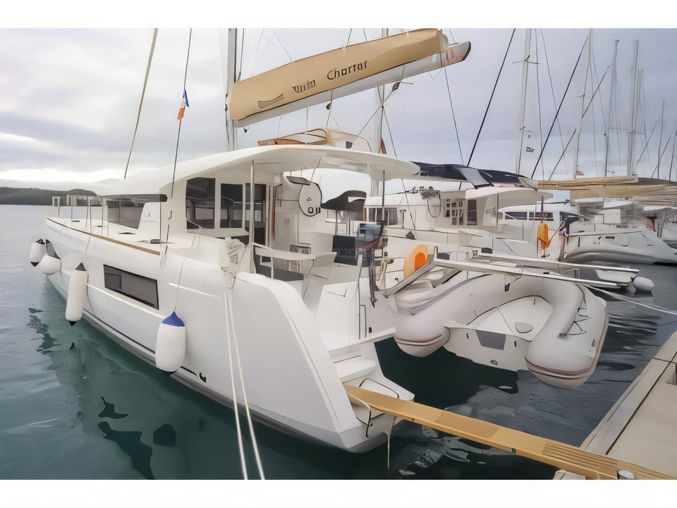 Exterior overview of Lagoon 40 catamaran for charter from Seget Donji Marina Baotic in the Split sailing area Croatia