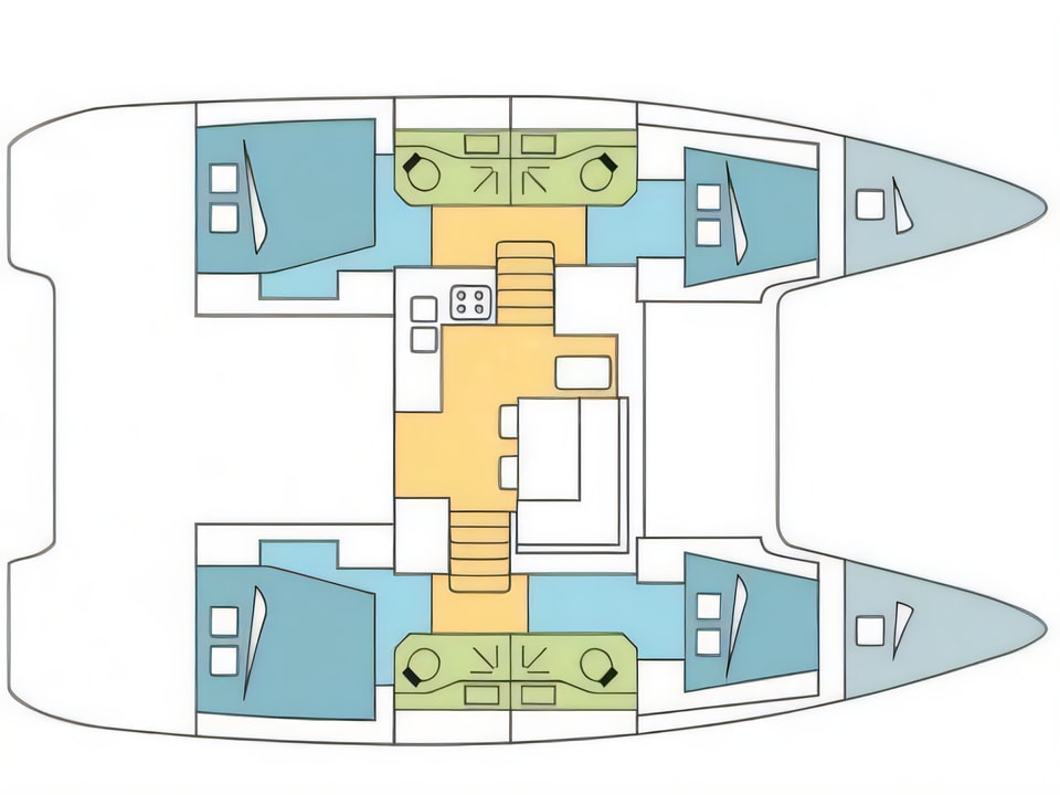 Layout of Lagoon 40 catamaran with 6 cabins Croatia yacht charter