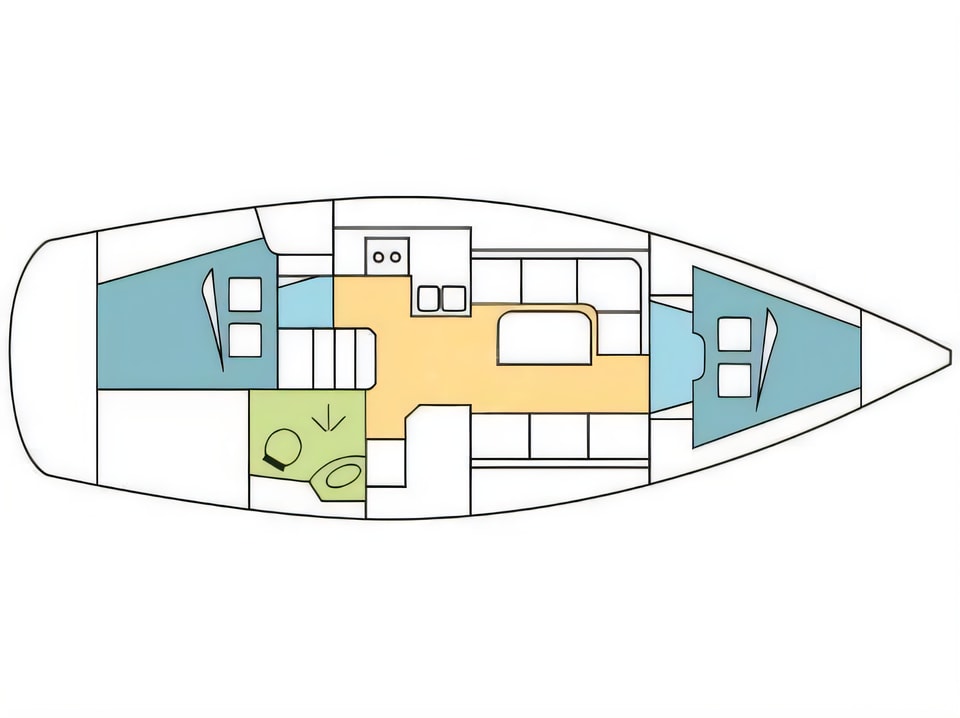Layout of Bavaria Cruiser 34 sail boat with 2 cabins Croatia yacht charter
