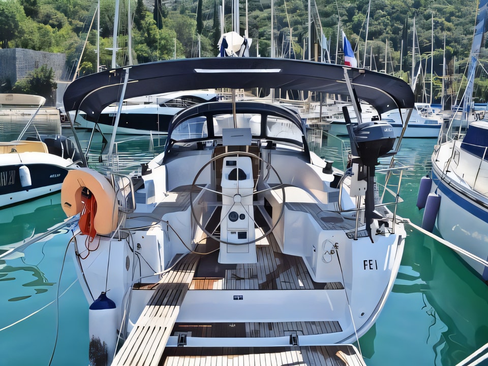 Exterior overview of Bavaria Cruiser 33 sail boat for charter from Dubrovnik ACI Marina in the Dubrovnik sailing area Croatia