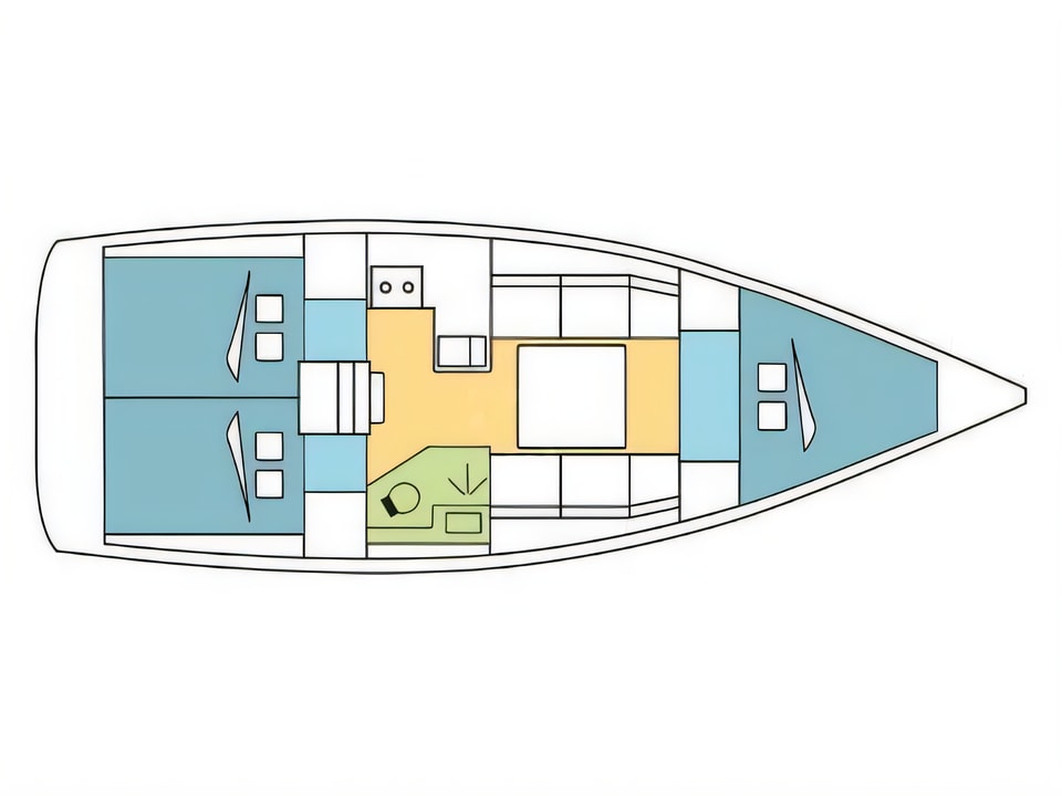 Layout of Dufour 350 Grand Large sail boat with 3 cabins Croatia yacht charter