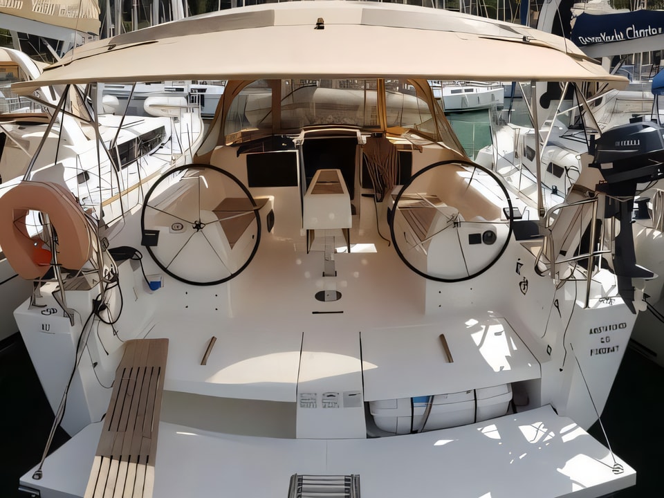 Exterior overview of Dufour 382 Grand Large sail boat for charter from Dubrovnik ACI Marina in the Dubrovnik sailing area Croatia