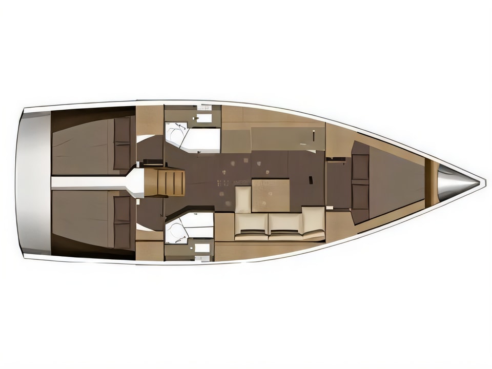 Layout of Dufour 382 Grand Large sail boat with 3 cabins Croatia yacht charter
