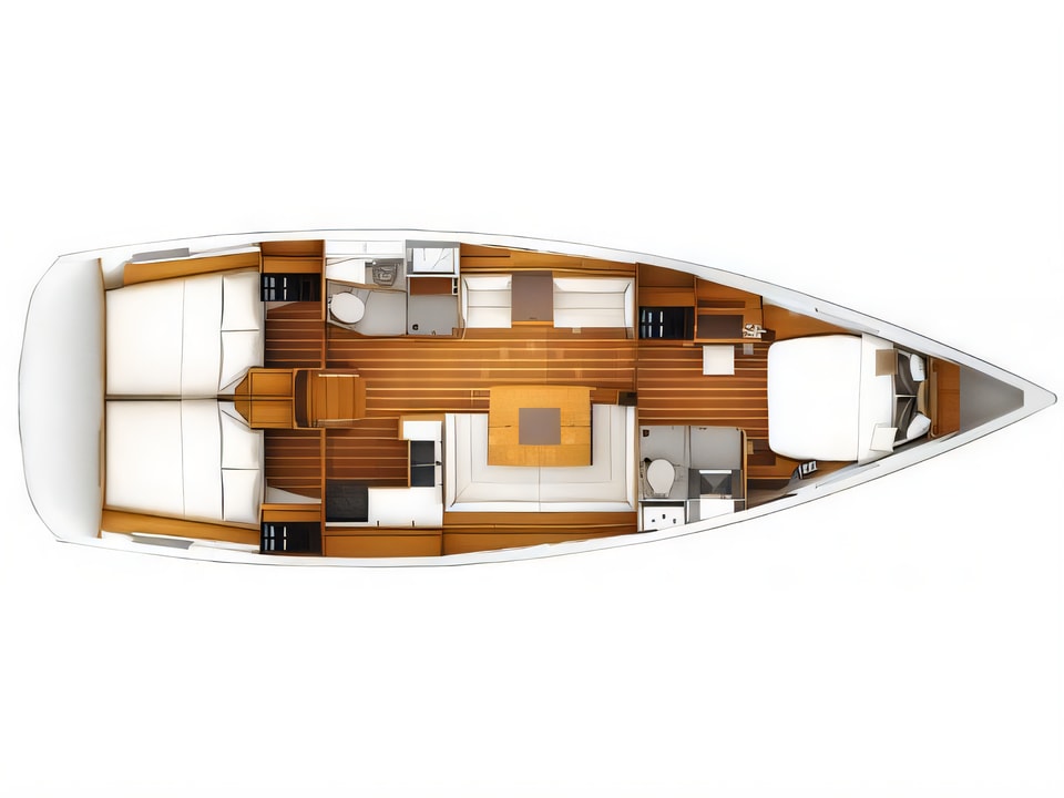 Layout of Sun Odyssey 449 sail boat with 3 cabins Croatia yacht charter
