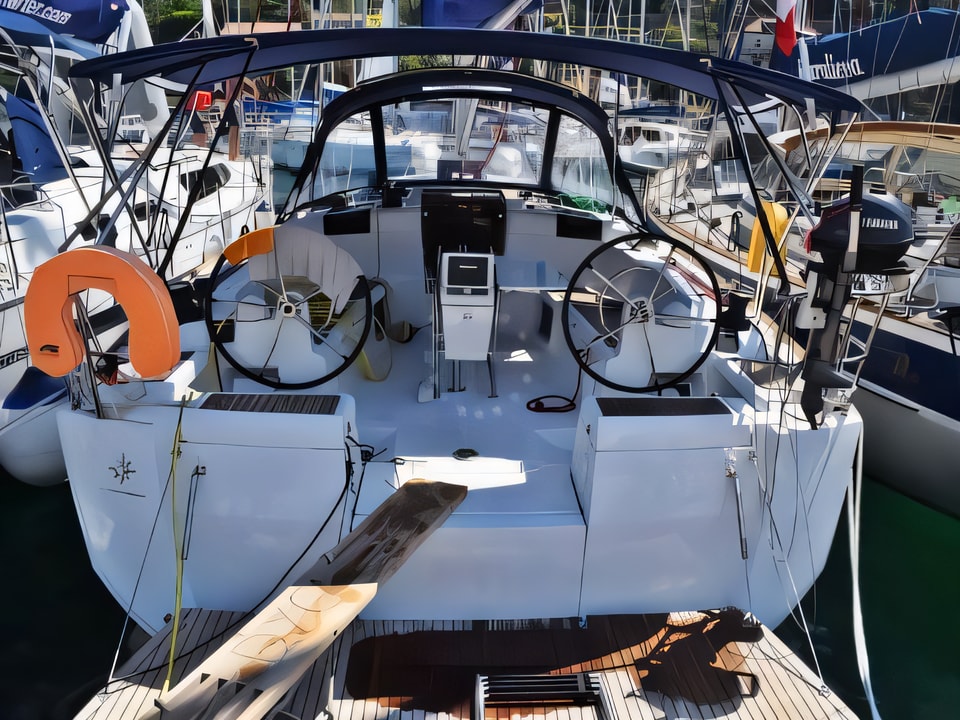 Exterior overview of Sun Odyssey 449 sail boat for charter from Dubrovnik ACI Marina in the Dubrovnik sailing area Croatia