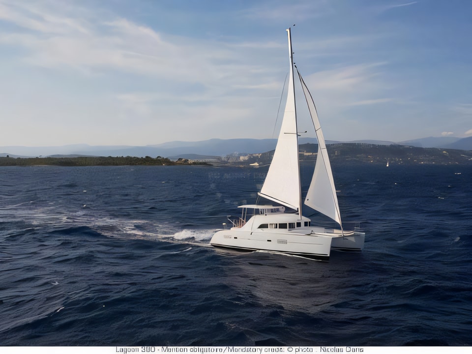 Exterior overview of Lagoon 380 catamaran for charter from Dubrovnik ACI Marina in the Dubrovnik sailing area Croatia