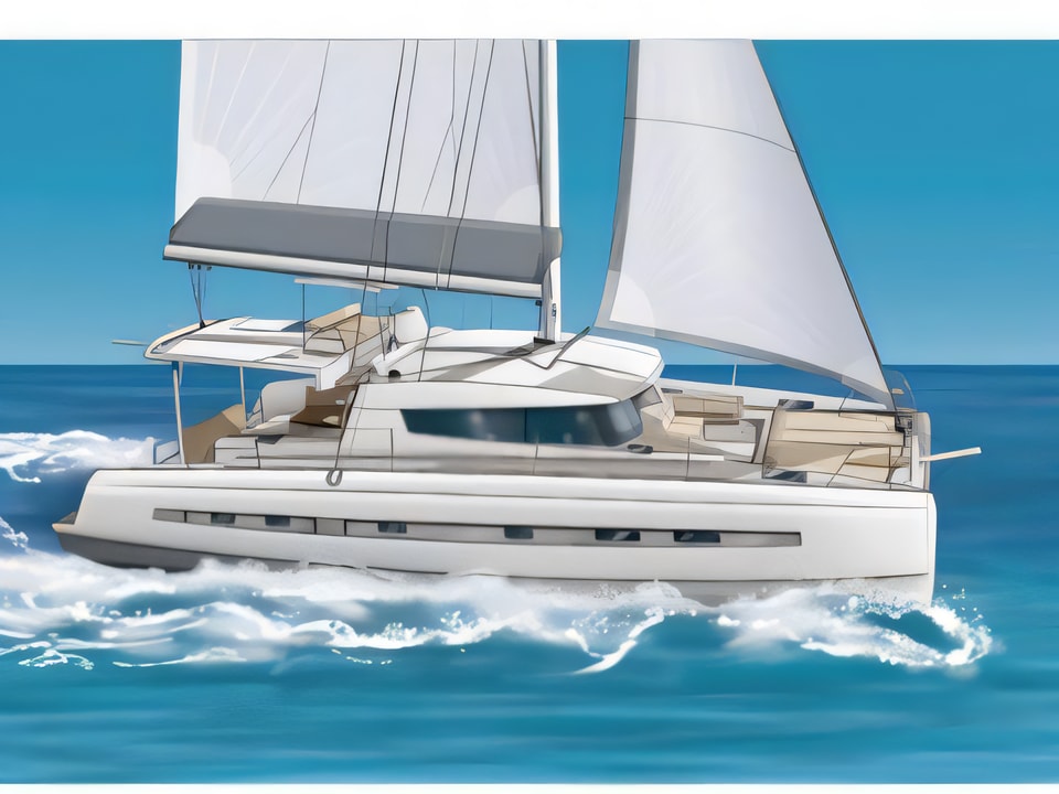 Exterior overview of Bali 4.5 catamaran for charter from Dubrovnik ACI Marina in the Dubrovnik sailing area Croatia