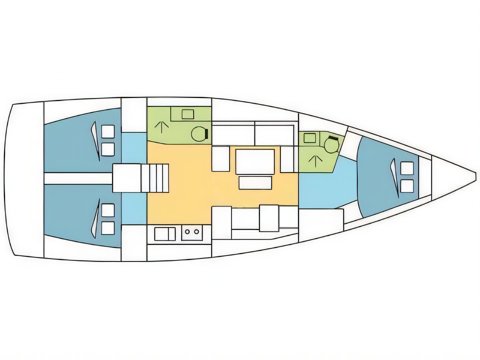 Layout of Dufour 412 Grand Large sail boat with 3 cabins Croatia yacht charter