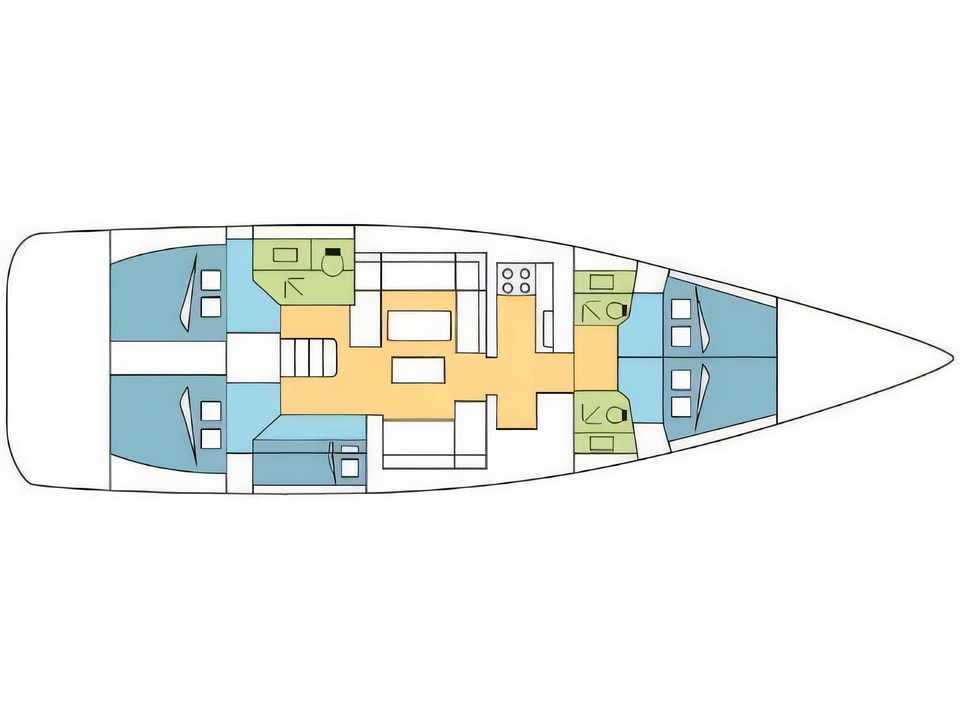 Layout of Dufour 520 Grand Large sail boat with 5 cabins Croatia yacht charter