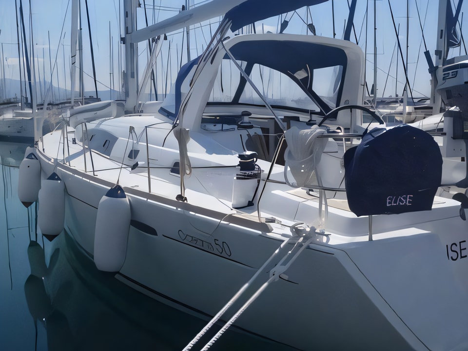 Exterior overview of Oceanis 50 sail boat for charter from Vinodolski Novi Marina in the Istria / Kvarner sailing area Croatia
