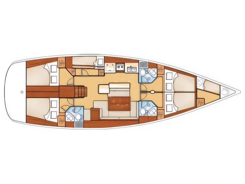 Layout of Oceanis 50 sail boat with 6 cabins Croatia yacht charter