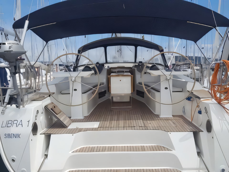Exterior overview of Bavaria 45 Cruiser sail boat for charter from Vinodolski Novi Marina in the Istria / Kvarner sailing area Croatia