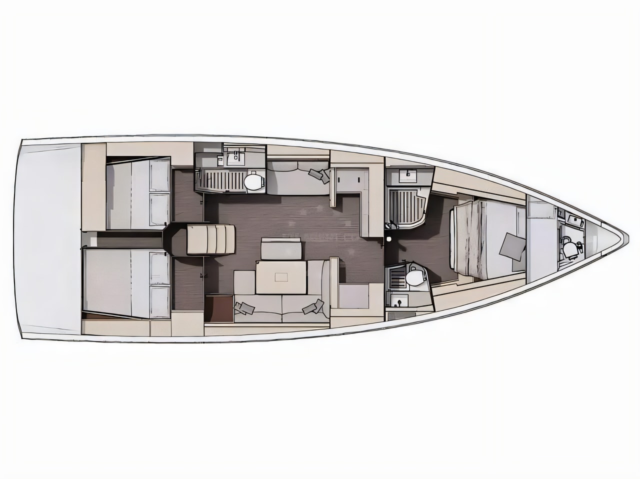 Interior of Dufour 470 owner layout sail boat with 4 cabins Croatia yacht charter