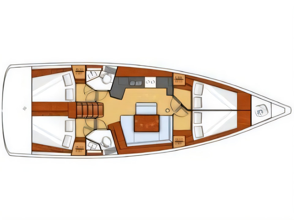 Layout of Oceanis 45 sail boat with 4 cabins Croatia yacht charter