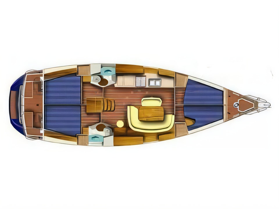 Layout of Sun Odyssey 45 sail boat with 4 cabins Croatia yacht charter