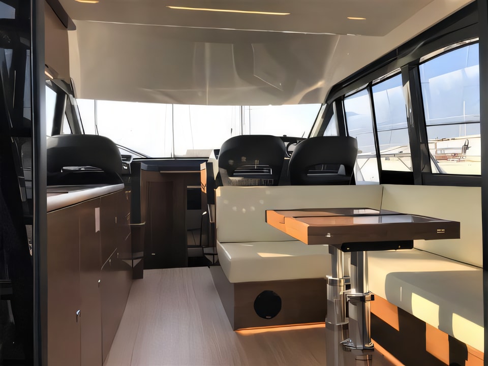 Interior of Bavaria R40 FLY motor boat with 2 cabins Croatia yacht charter