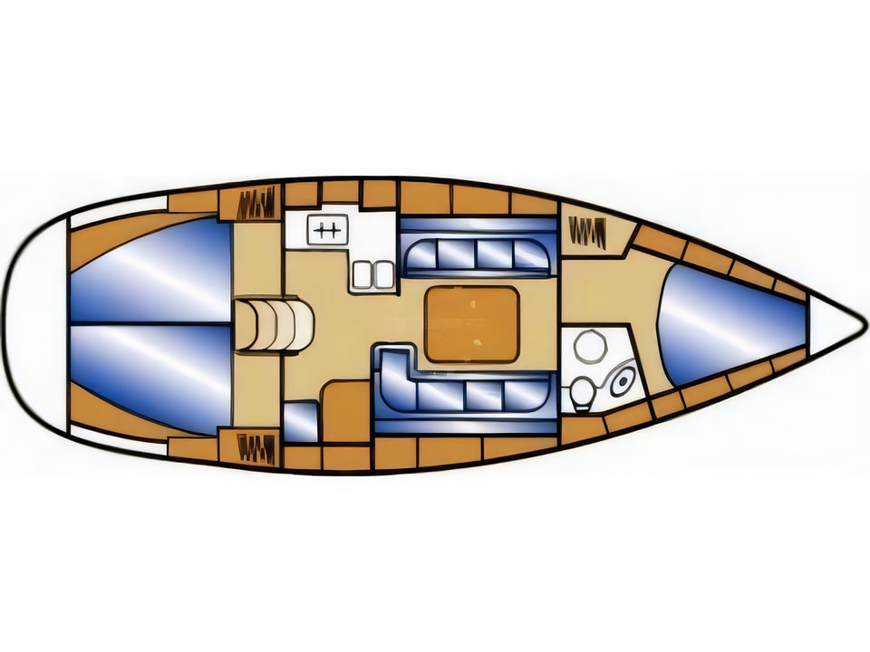 Layout of Bavaria Cruiser 37 sail boat with 3 cabins Croatia yacht charter