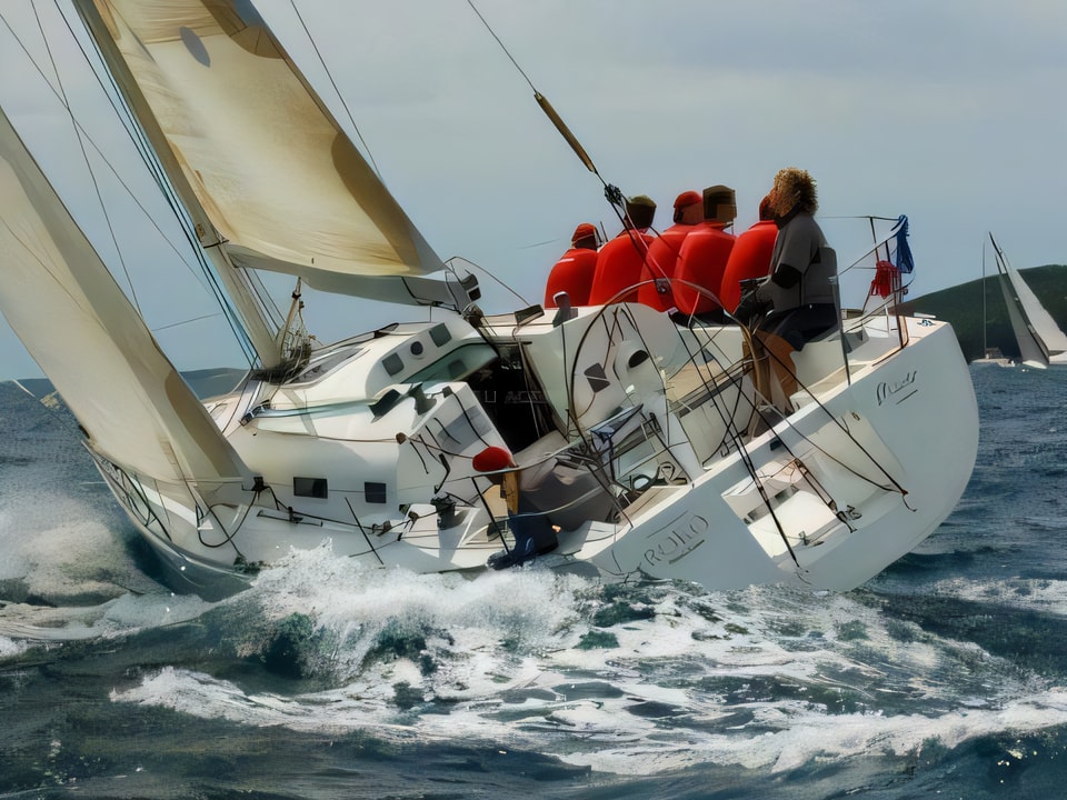 Exterior overview of First 36.7 sail boat for charter from Primosten Marina Kremik in the Sibenik sailing area Croatia