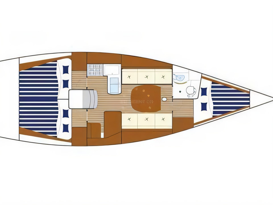 Layout of First 36.7 sail boat with 3 cabins Croatia yacht charter