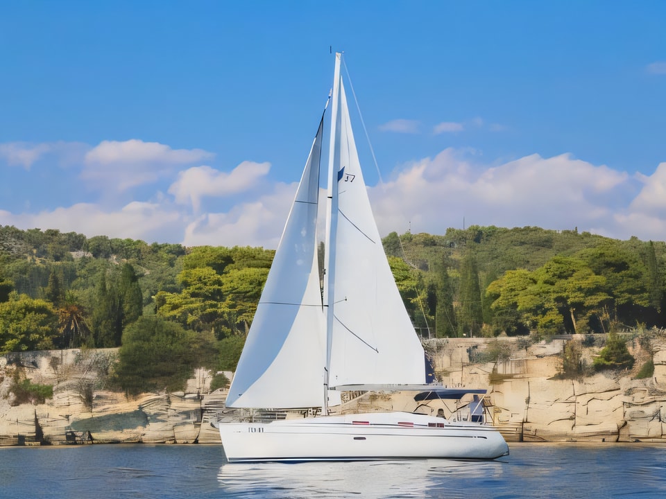 Exterior overview of Bavaria 37 Cruiser sail boat for charter from Split ACI Marina in the Split sailing area Croatia