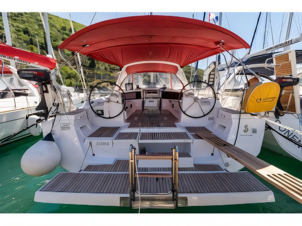 Exterior overview of Oceanis 48 sail boat for charter from Dubrovnik ACI Marina in the Dubrovnik sailing area Croatia