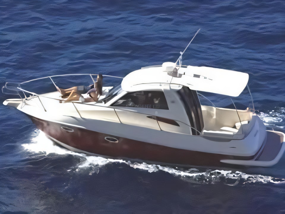 Exterior overview of Adex Motivo 29 motor boat for charter from Biograd Kornati in the Zadar sailing area Croatia