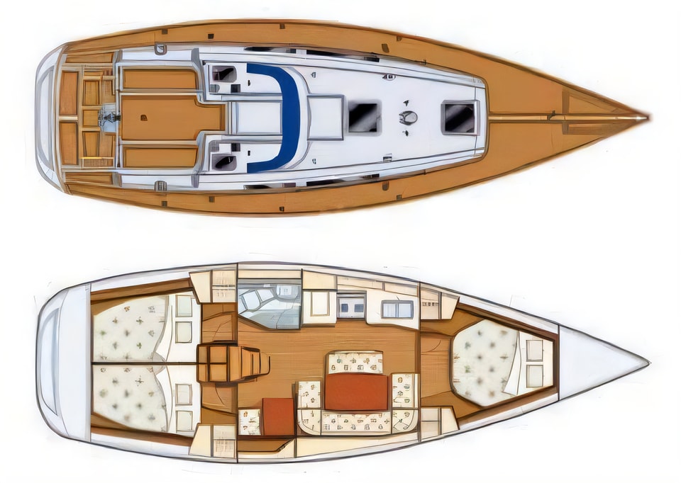 Layout of Grand Soleil 37 R sail boat with 3 cabins Croatia yacht charter