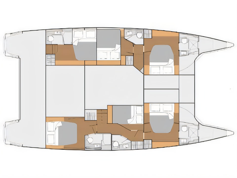 Layout of Saba 50 catamaran with 6 cabins Croatia yacht charter