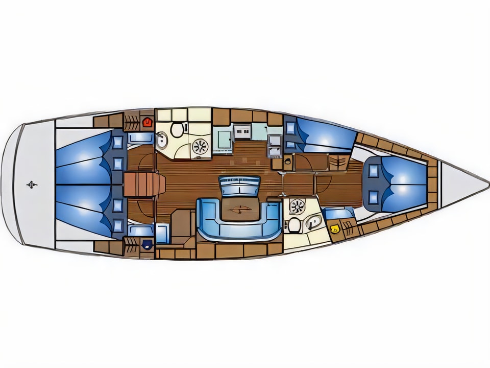 Layout of Bavaria 46 C sail boat with 4 cabins Croatia yacht charter