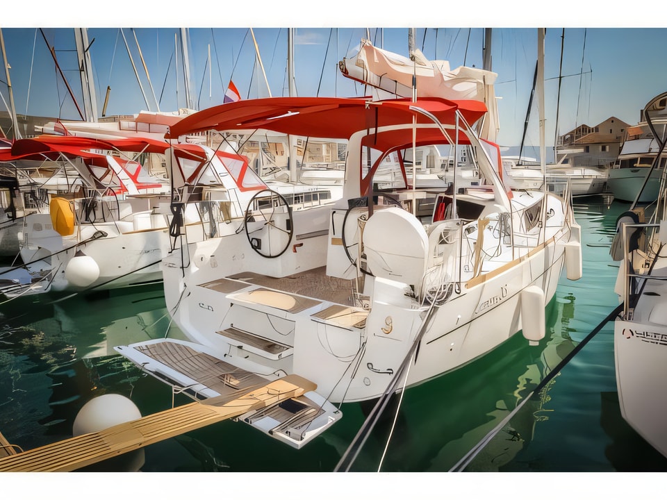 Exterior overview of Oceanis 35 sail boat for charter from Split ACI Marina in the Split sailing area Croatia