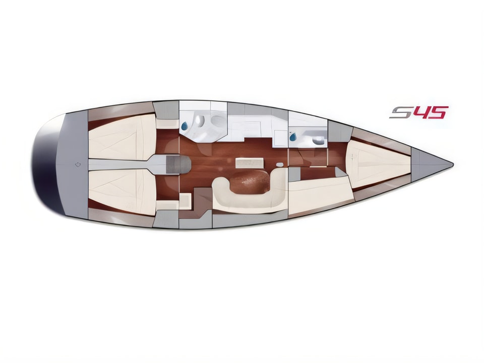 Layout of Salona 45 sail boat with 4 cabins Croatia yacht charter