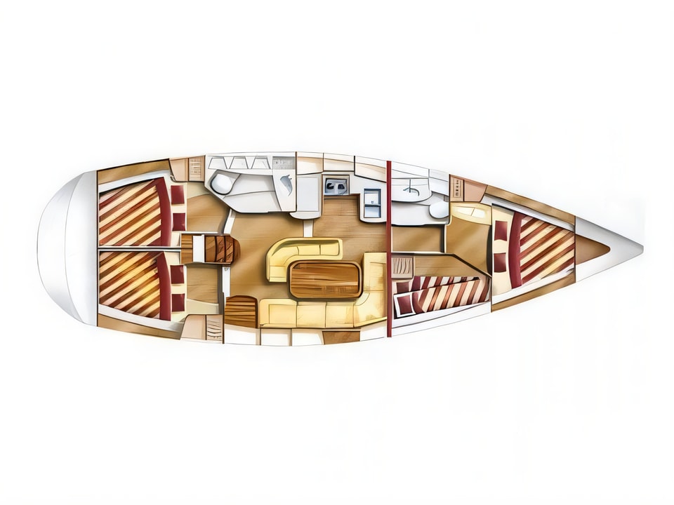 Layout of Gib Sea 43 sail boat with 4 cabins Croatia yacht charter