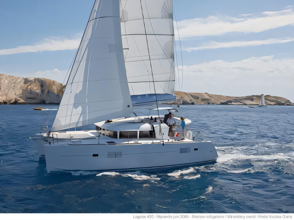 Exterior overview of Lagoon 400 S2 catamaran for charter from Dubrovnik ACI Marina in the Dubrovnik sailing area Croatia