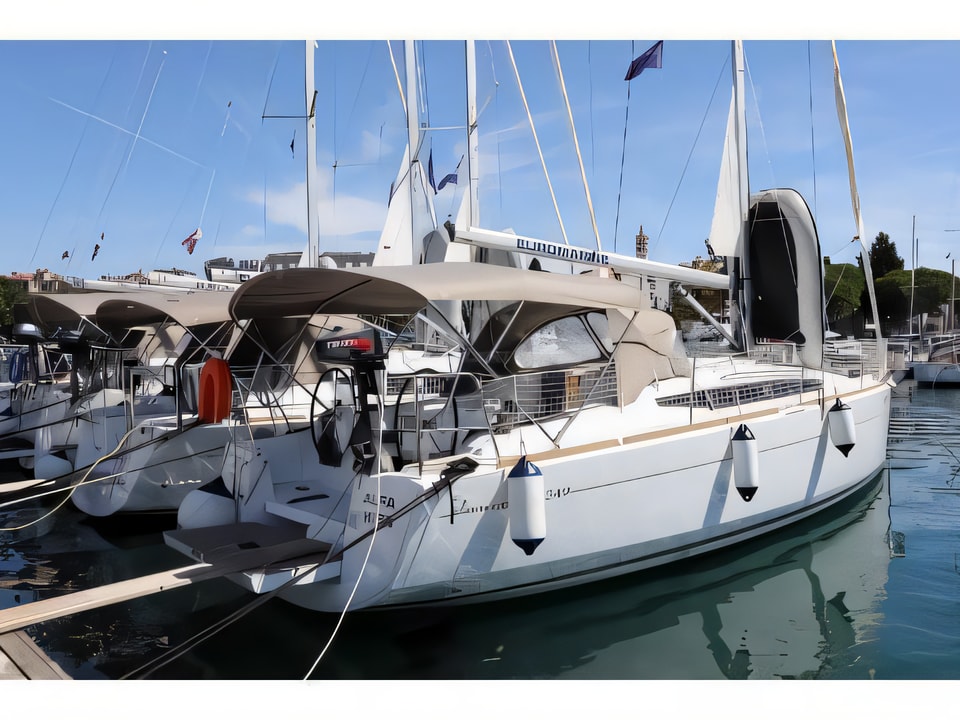Exterior overview of Sun Odyssey 349 sail boat for charter from Pula ACI Marina in the Istria / Kvarner sailing area Croatia