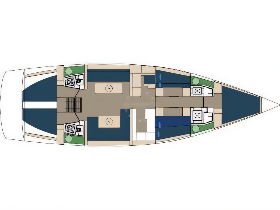 Layout of D&D Kufner 54.2 sail boat with 5 cabins Croatia yacht charter