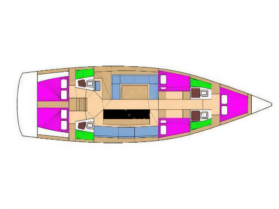 Layout of D&D Kufner 54.2 sail boat with 5 cabins Croatia yacht charter