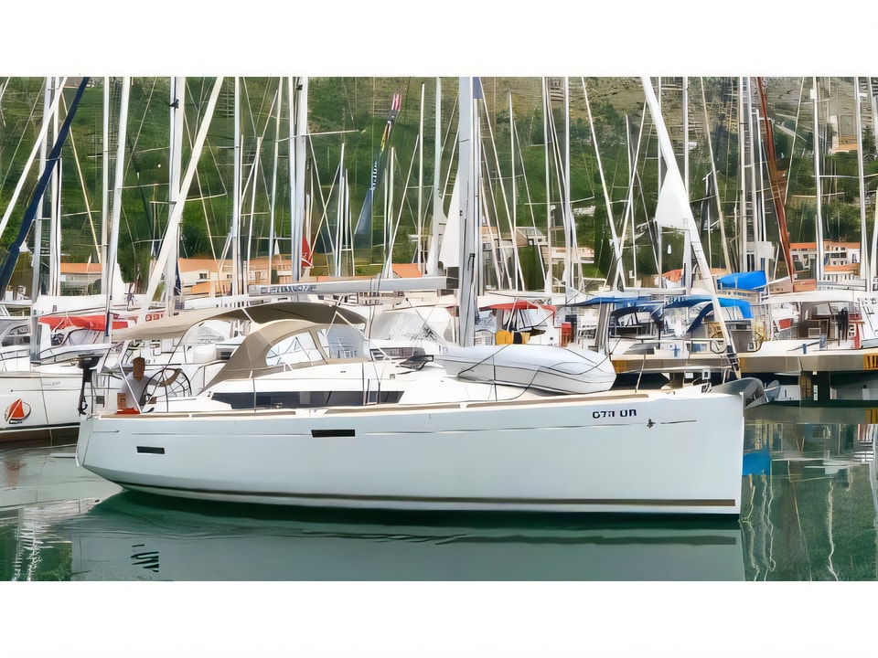 Exterior overview of Sun Odyssey 389 sail boat for charter from Dubrovnik ACI Marina in the Dubrovnik sailing area Croatia
