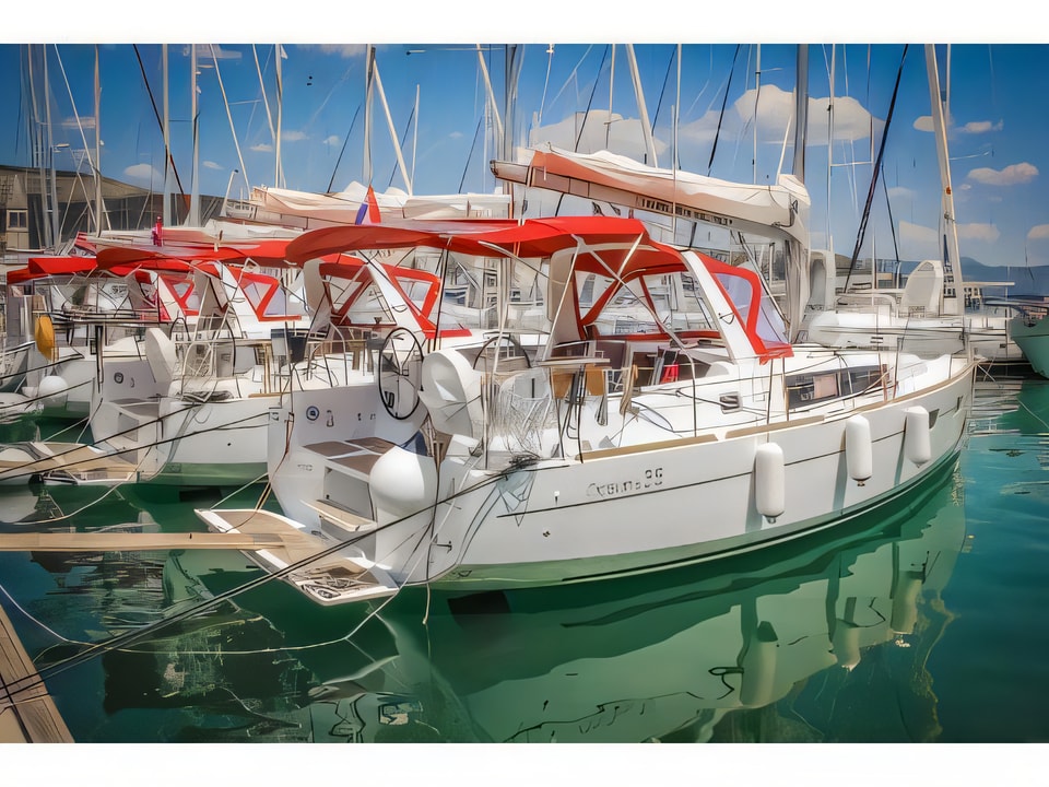 Exterior overview of Oceanis 35 sail boat for charter from Split ACI Marina in the Split sailing area Croatia