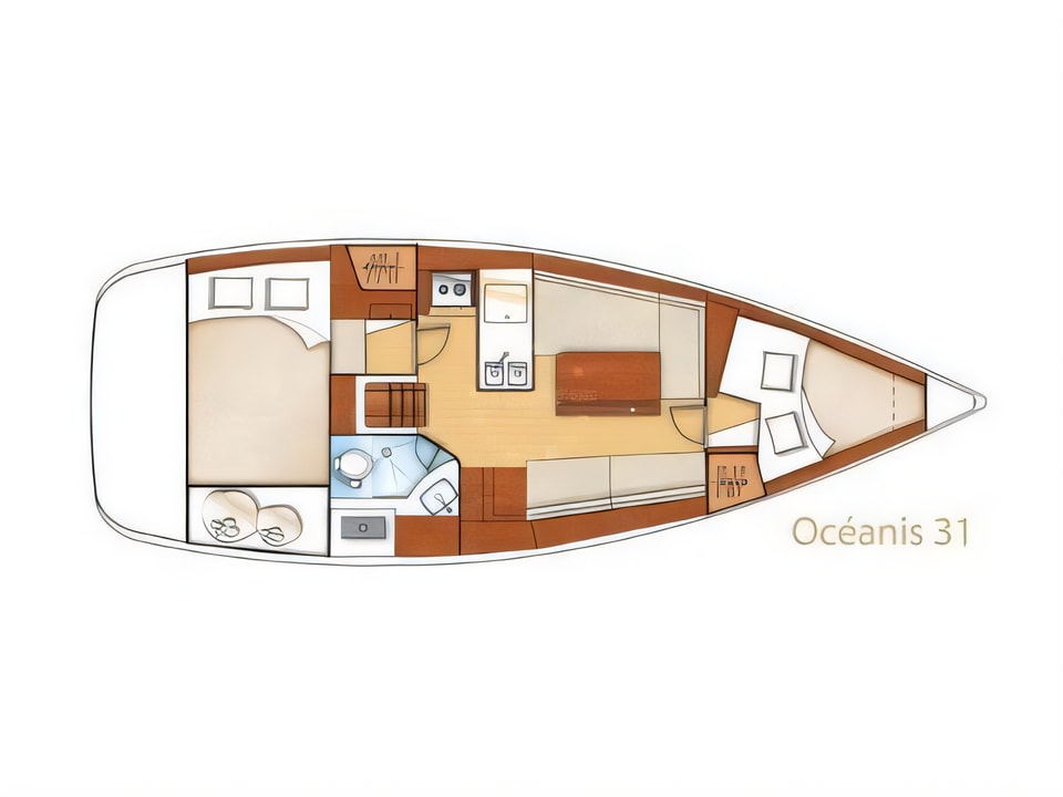 Layout of Oceanis 31 sail boat with 2 cabins Croatia yacht charter